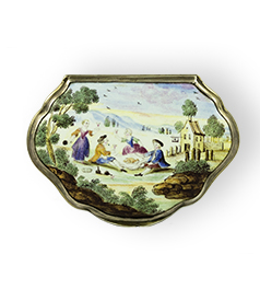 Enamelled snuffbox with silver mounts in original chagrin case