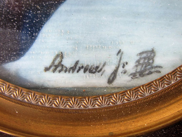 detail signing Portrait miniature of Andreest Jr. ca. 1840
