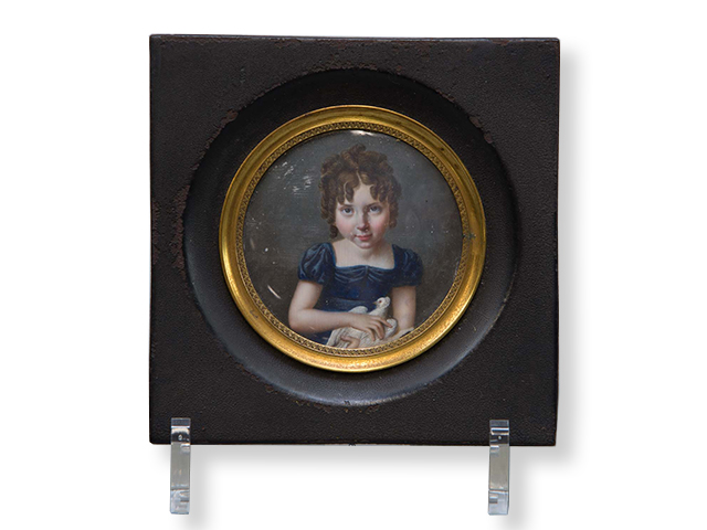 Portrait-miniature-girl-pipe-curls-blue-velvet-dress-white-dove-watercolour-ivory-dutch-1800-1820-2