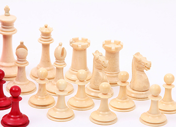 Staunton carved ivory chess game  in original mahogany box labelled Jaques London pieces
